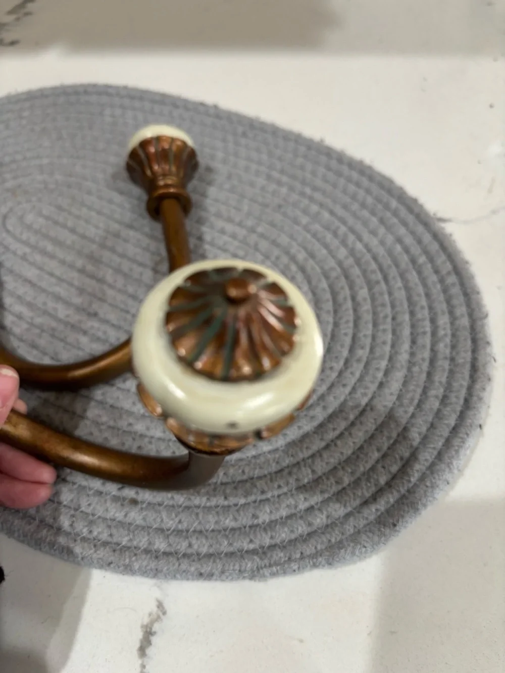 Decorative Curtain Holdback Pair in Antique Bronze with Cream Accents